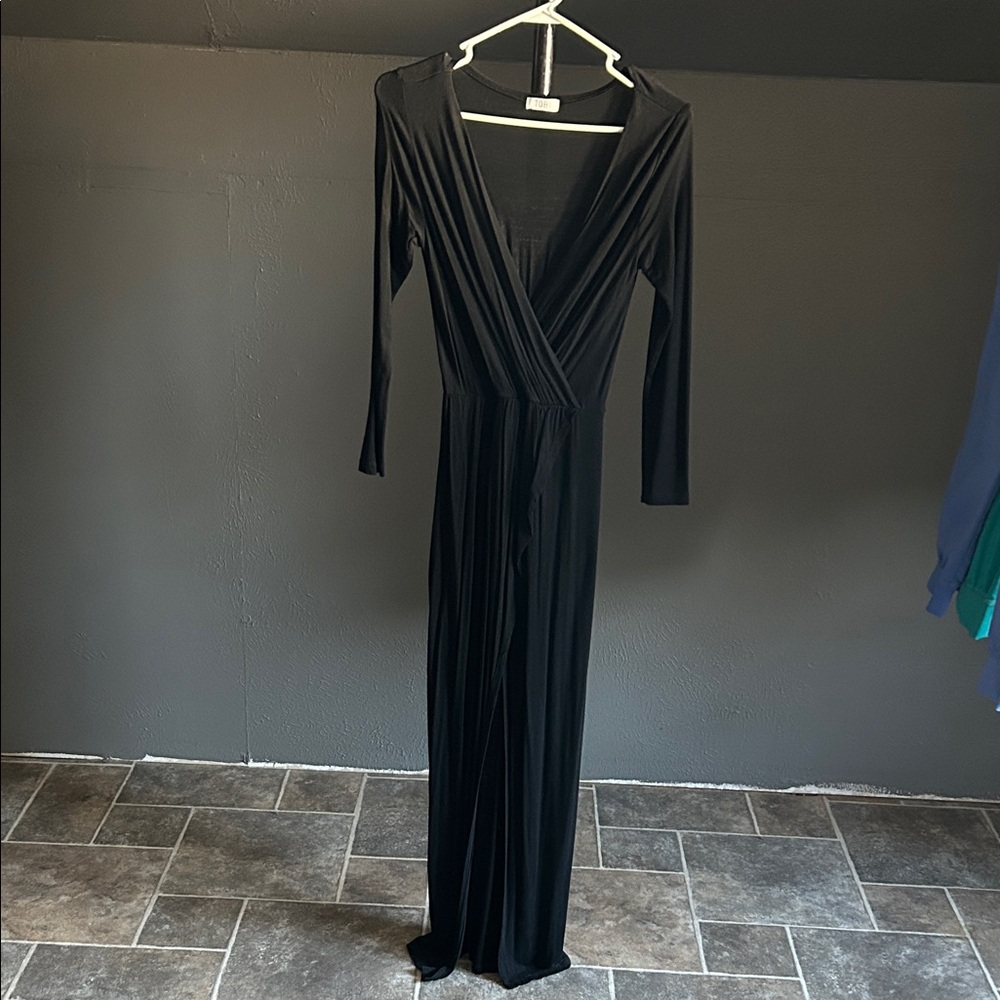 Elegant Black Long Sleeve Split Dress